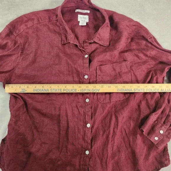Nicole Miller New York Linen Button Up Shirt Top L Maroon Oversized Fit - Picture 5 of 6